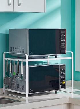 白色简约空LCM铁艺层台面箱收纳整理架省间厨房微烤波炉双置物架