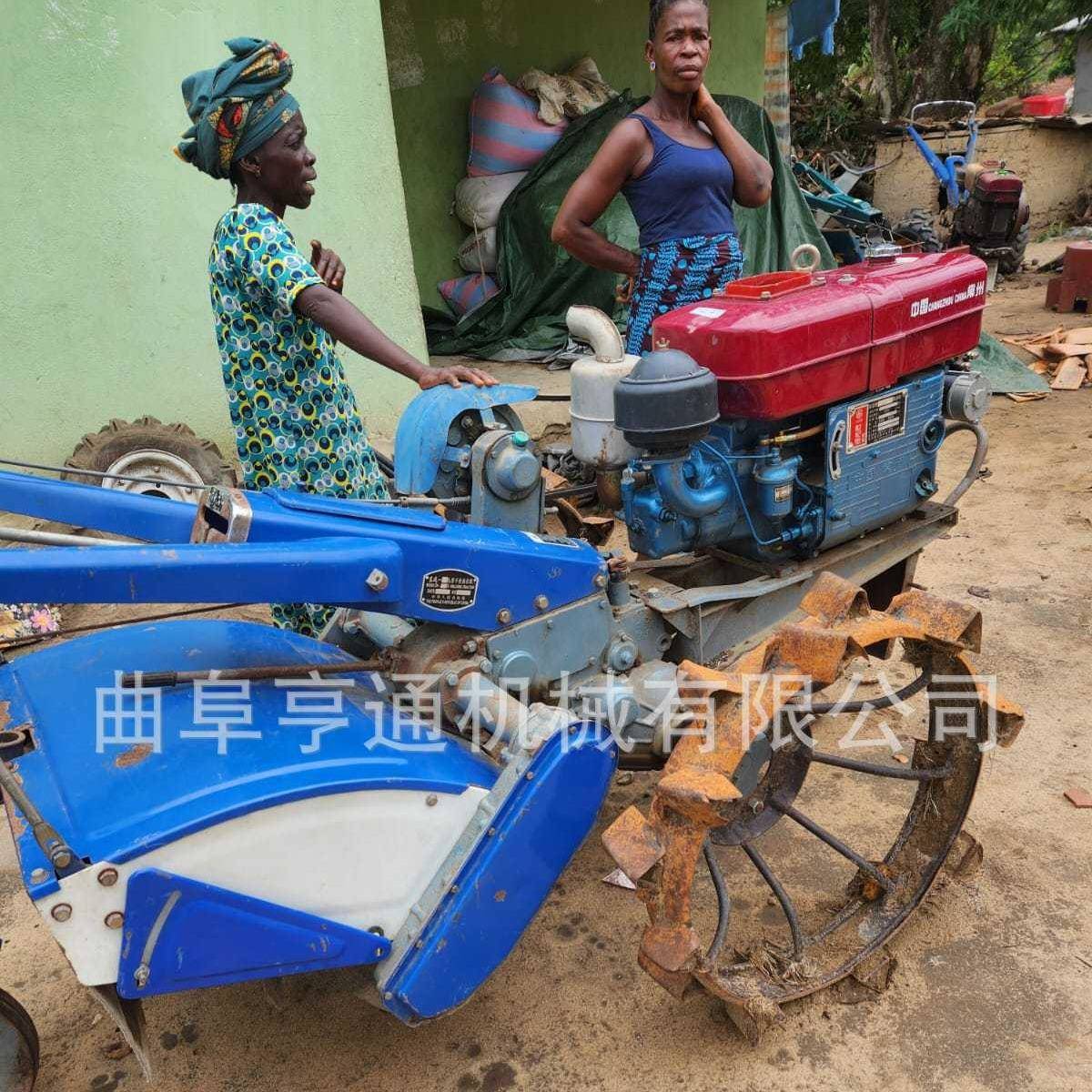 271尼日利亚水稻田耕田机柴油带拖尾座1H1P电启动51底8盘手扶拉机