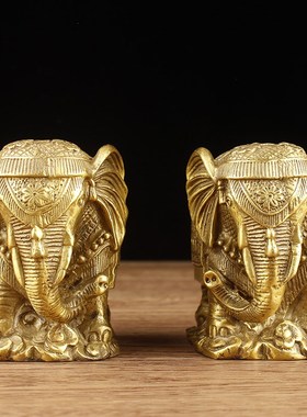 铜大象摆件一对纯黄铜吸水象铜象工艺品家居客厅装饰开业礼品摆设