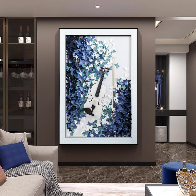 客厅沙发背景落地入户玄关装饰画过道走廊小提琴画高级感手工挂画