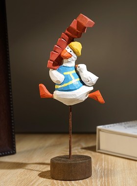 【今天也要加油搬砖鸭】手工木雕小摆件创意办公室桌面工位装饰品