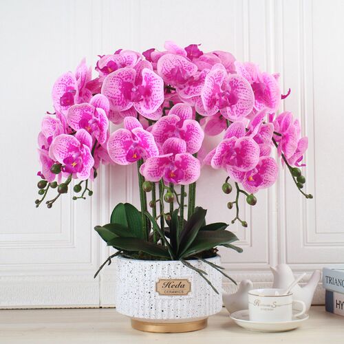 PU盆装蝴蝶兰仿真花装饰花客厅茶几玄关花艺餐桌花前台摆花摆件