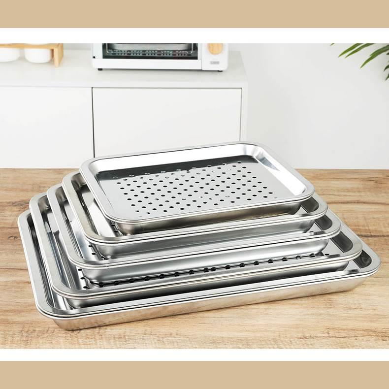 403蒸饭盘蒸饭柜蒸车蒸箱盘子不锈钢长方形茶盘带孔托盘蒸盘方盘