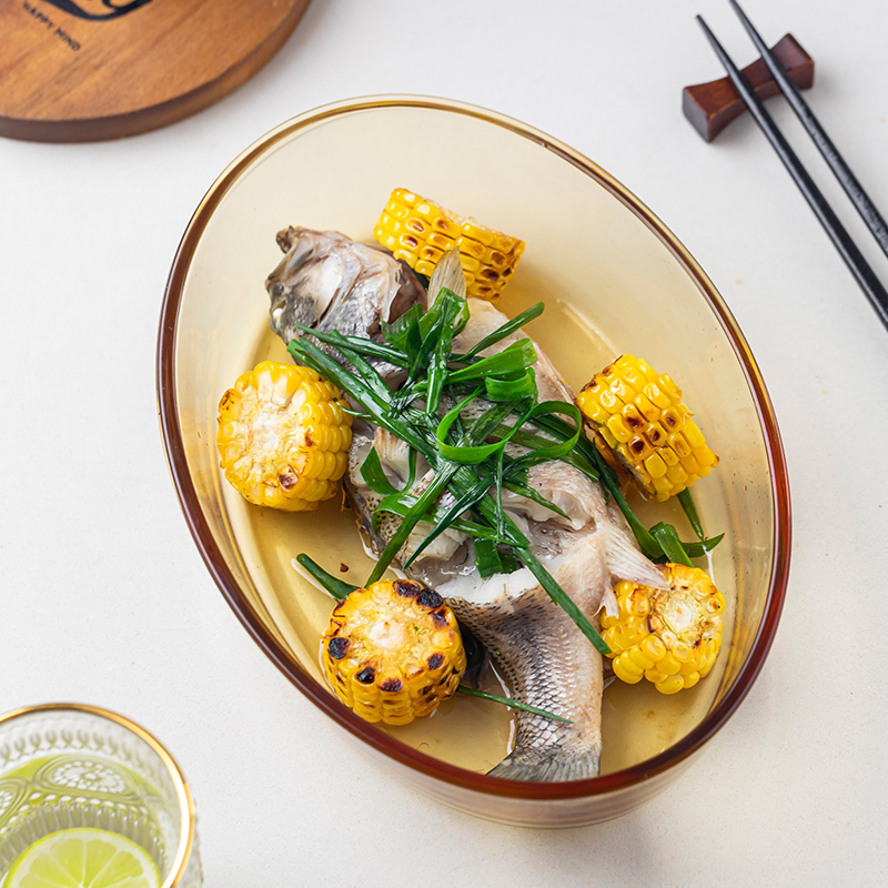 耐热玻璃鱼盘家用蒸鱼盘子大号烤盘可微波炉烤箱加热专用器皿餐盘