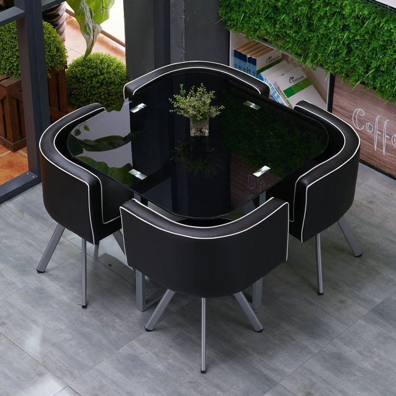 简约现代咖啡台一桌四椅洽谈桌玻璃小餐桌子甜品店桌椅组合休闲桌