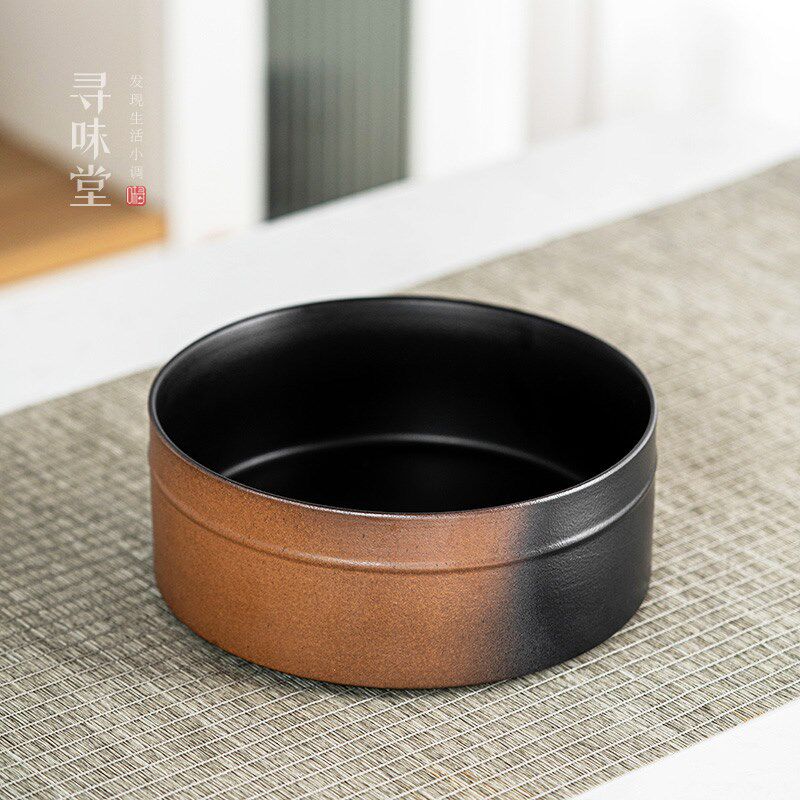 福玉满堂茶洗雅致陶器杯洗复古风茶水盂黑陶粗陶家用功夫茶具