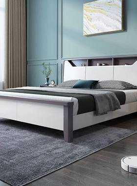 现简约轻奢白色床1.主8米双人床1.代5米卧家经济型储TSD物实木用