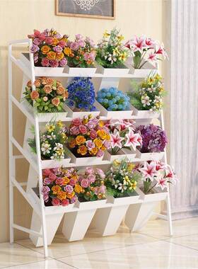 梯桶架铁艺花店盆物架鲜QIE花干花醒花筒花花架绿植置花展示架