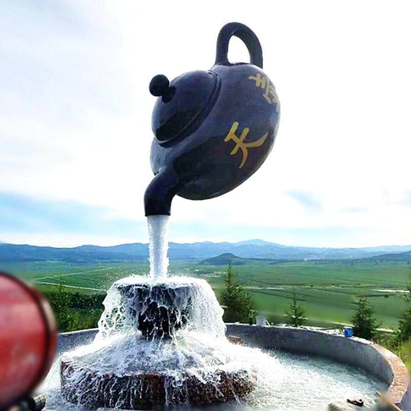 大型流水喷泉悬茶壶铁桶空场玻璃钢雕塑酒馆294店广景观区茶装饰