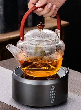 竹把梁壶硼硅玻璃花35519茶壶可电高陶炉蒸煮壶茶家用玻璃泡提茶