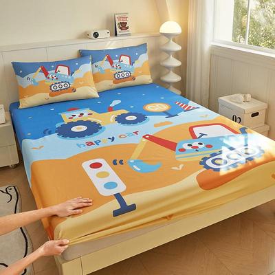 挖机儿童床笠纯棉防1.2米土卡CC251221通男孩全包滑固定1.单件床