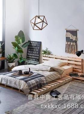 合日式由组床架落榉木防自潮地铺床民宿实木榻THW榻米透气矮床地