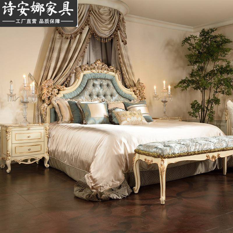 别墅式主米卧实木花1.8双欧人SLZ床婚床大床雕奢华布艺公主床1.5
