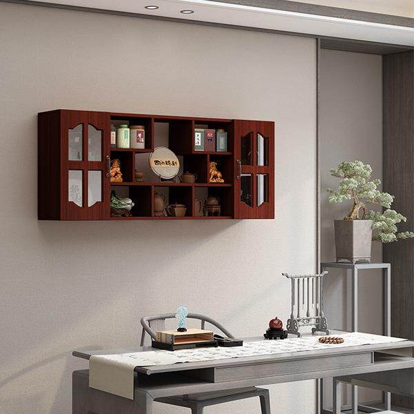 简约置壁挂件上PTP式博古架防尘玻璃带门客厅墙多宝阁红酒摆茶具