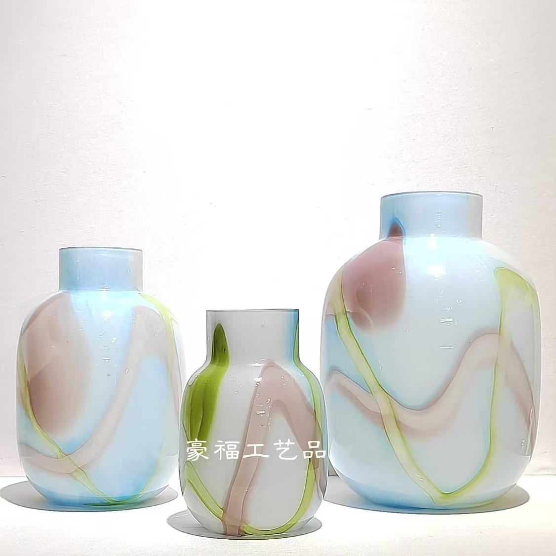 轻奢现代约软混彩玻璃花简三2168件套客厅桌瓶面装饰品插花摆件