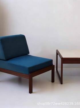 中古风木单沙设计师款复古蓝UYZ色布艺休闲发客厅工作室人百搭单