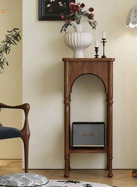 卧复古实木法式玄关桌地玄关柜客物厅落移842动边柜走廊过道室置