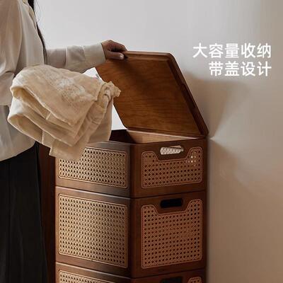 中古风用藤编YLI带盖省收纳箱家大容量空间换季储物箱衣玩具整服