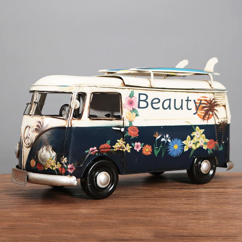 美式复古浪滑巴士汽车模型纸巾抽663纸盒铁冲艺纸板盒巾复古模型