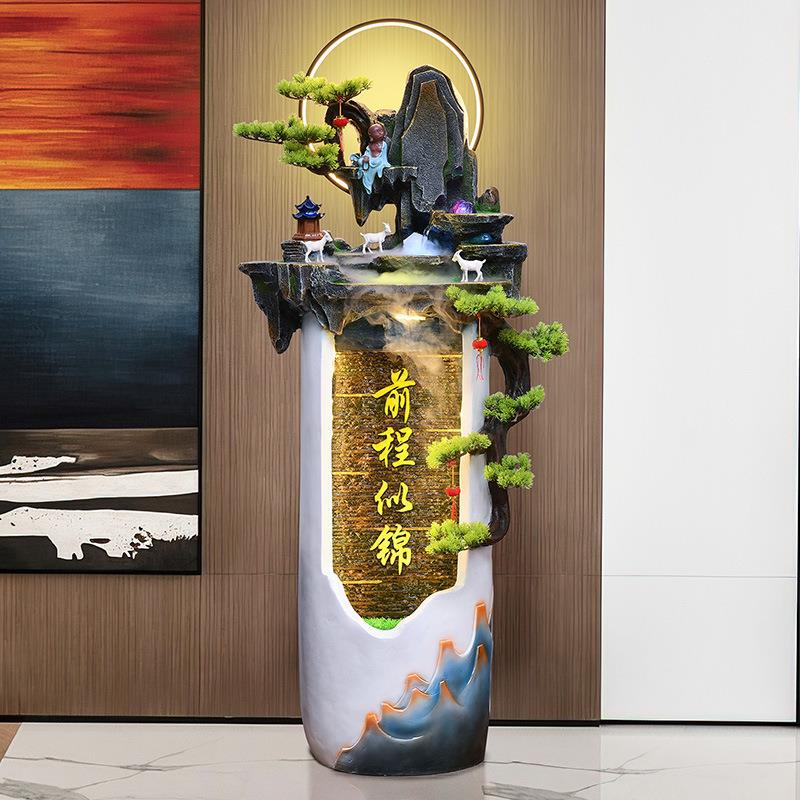落地流水生财循环水摆件喷泉景观家居花瓶加湿器客厅玄关招财装饰