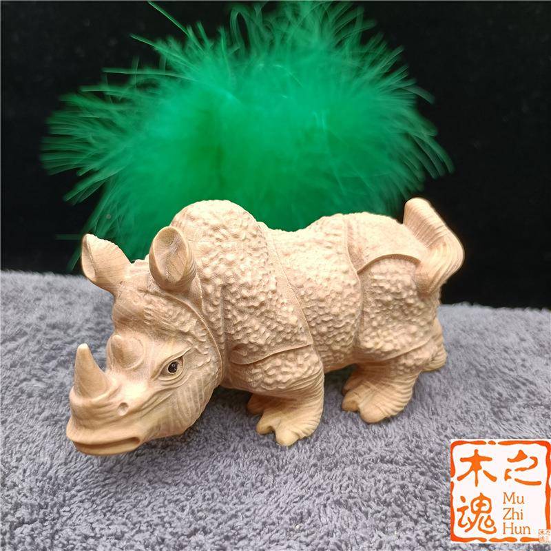 黄杨木雕崖柏犀牛摆件手把车662玩件工艺刻卡通饰品茶动物宠汽上