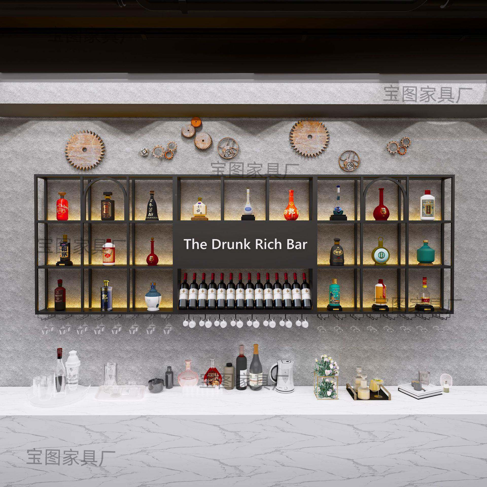 吧台子酒架靠墙置壁挂EOT式物架餐厅创意展酒柜工业风红酒架铁艺