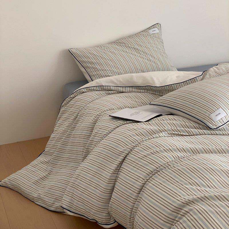 日系条简约纹全棉水洗柔软纯棉床用品四件套床上单222学生四棉件