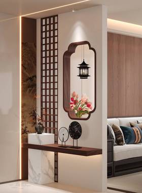 宋式美学格栅茶小轩窗复古风宋代木海棠角室客TRE实户厅入门屏风