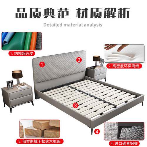 轻奢现极简科技床实木主卧皮床代布简婚约床意式极CZL简软包双人