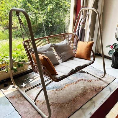 红户外庭院双人秋大型千家别用墅阳台藤编吊椅网室外花园露台闲休