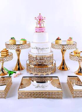 热销庆欧式高脚蛋糕AFF架套装婚托镜甜盘品点心展示台面托盘果盘