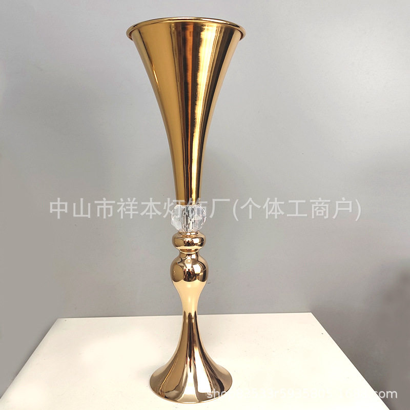 婚庆铁艺装饰花瓶桌摆金属花器婚礼电镀金色家居派对欧式浪漫路引