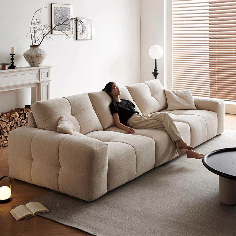 雪坐尼沙发意式极简深PBD可躺落尔地直排沙发豆腐块花沙瓣布艺发