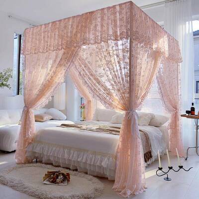 式蕾丝蚊帐家用落地宫法廷三加开门公主风厚卧室防蚊床2幔025j766