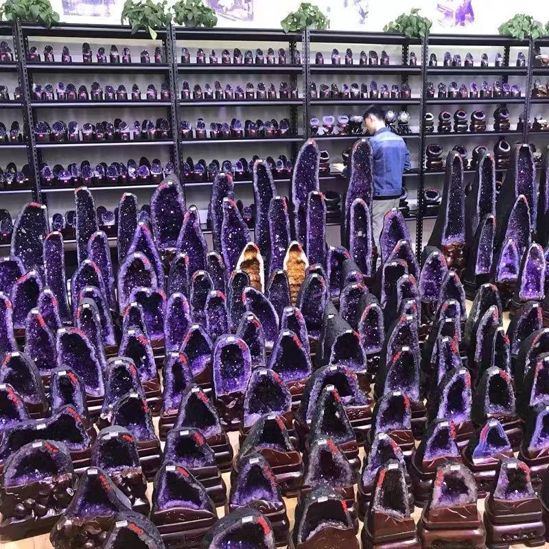 乌拉圭水晶洞件巴西钱袋子紫盆洞原石聚IPJ宝办公室客摆厅风水晶