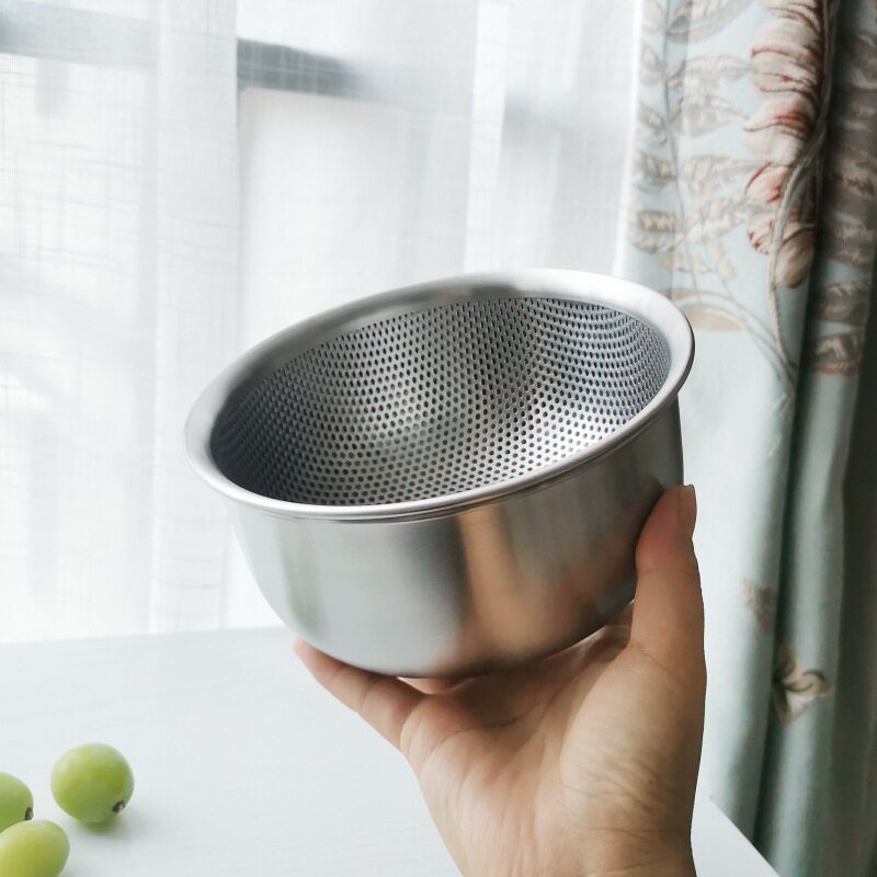 日式 迷你洗水果篮18/10不锈钢沥水篮304打蛋盆滤水洗菜淘米篮盆