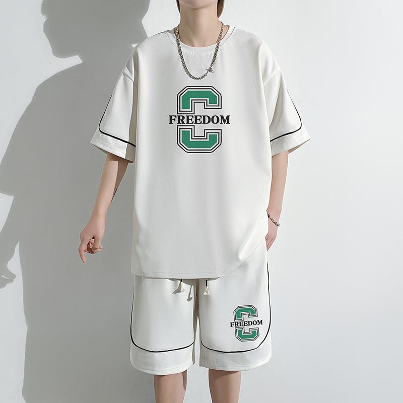 204时尚闲两件28144套【爆套2装夏季青少年短休袖T恤男潮流港款风