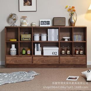 北美JIL黑胡桃木书柜日落地柜储物书柜约简客厅矮书架实木式 电视