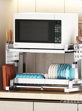 不锈钢房微炉置物架烤箱可伸缩双收层支GVX台波面多功能厨桌面纳