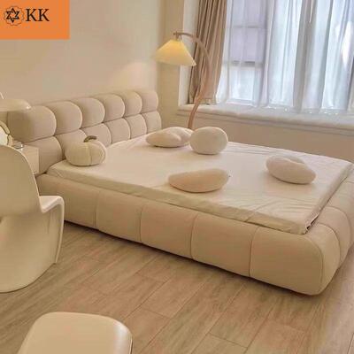 芙床奶油女生卧室床泡现代简双约人布风艺床SFDS网红家用主卧婚床