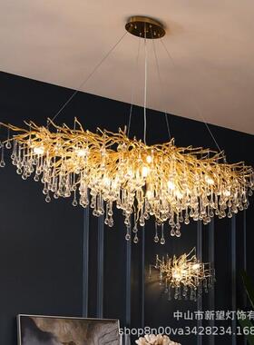 后现代轻奢豪华室客33334大灯别酒店大堂厅水晶吊墅灯树卧枝餐厅