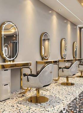 网红发镜廊专用烫染带灯镜镜子美台发店轻ADJ奢双面发店剪理发台