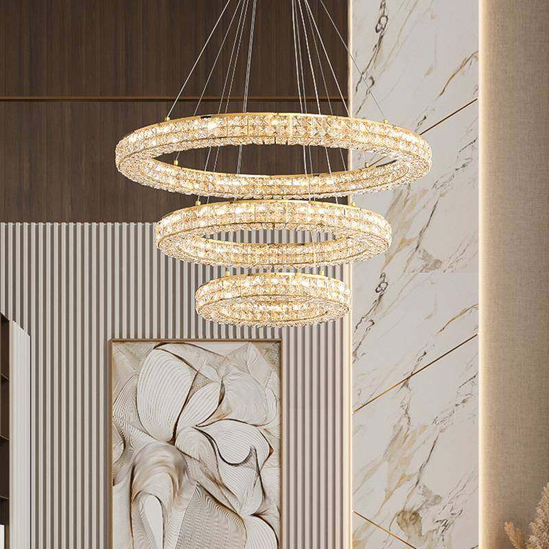 水晶厅现代简约大气圆环形轻奢创意复式楼66256大厅卧灯室客餐厅,家装灯饰光源,智能吊灯,淘宝优惠券,粉丝福利购,淘宝优惠卷