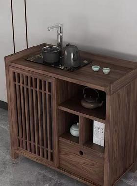 式老榆木茶实木靠墙茶水台茶边柜侧柜边几水茶室烧IHM水壶一体中