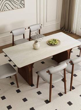 中古式风木餐桌轻奢高端长方餐桌-663古形饭桌法复实小户型白色岩