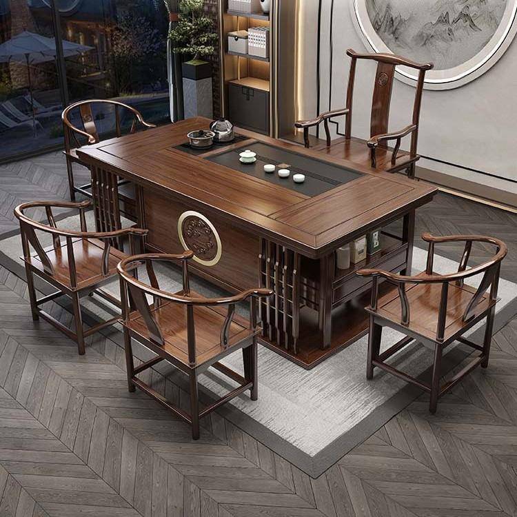 实木桌椅组合办公室嵌茶台烧水壶GCC一体入式茶茶几功泡茶夫一桌