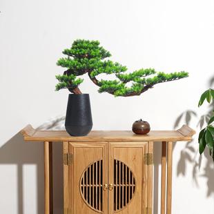 仿真迎客松景摆件柏根崖雕工艺M00162品质木创意家盆居玄关摆件软