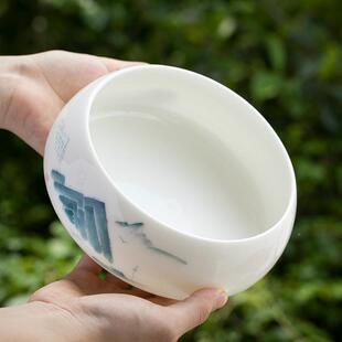 脂玉羊手绘山XIY水侧把茶夫壶日式防烫功茶具过滤泡壶手茶工陶瓷