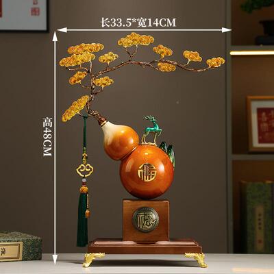 琅彩合金葫芦迎客松OBG招财珐摆件中式高档礼品送领导装长鹿辈客