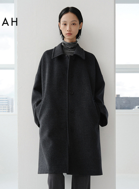 EAAH 韩国品牌 2025秋冬女装羊毛大衣女中长款极简风毛呢外套
